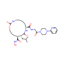 CC(C)C[C@H]1C(=O)N[C@H](C(=O)NCC(=O)N2CCN(c3ccccn3)CC2)CCCCNC(=O)OCCC[C@@H]1C(=O)NO ZINC000026578341