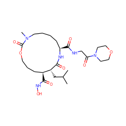 CC(C)C[C@H]1C(=O)N[C@H](C(=O)NCC(=O)N2CCOCC2)CCCCN(C)C(=O)OCCC[C@@H]1C(=O)NO ZINC000026578867