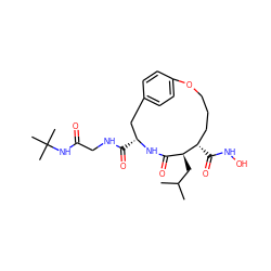 CC(C)C[C@H]1C(=O)N[C@H](C(=O)NCC(=O)NC(C)(C)C)Cc2ccc(cc2)OCCC[C@@H]1C(=O)NO ZINC000026578868