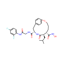 CC(C)C[C@H]1C(=O)N[C@H](C(=O)NCC(=O)Nc2ccc(F)cc2F)Cc2ccc(cc2)OCCC[C@@H]1C(=O)NO ZINC000026646681