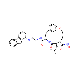 CC(C)C[C@H]1C(=O)N[C@H](C(=O)NCC(=O)Nc2cccc3c2Cc2ccccc2-3)Cc2ccc(cc2)OCCC[C@@H]1C(=O)NO ZINC000026646677