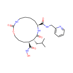 CC(C)C[C@H]1C(=O)N[C@H](C(=O)NCc2ccccn2)CCCCNC(=O)OCCC[C@@H]1C(=O)NO ZINC000026578440