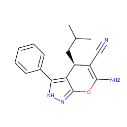 CC(C)C[C@H]1C(C#N)=C(N)Oc2n[nH]c(-c3ccccc3)c21 ZINC000006589215