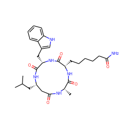 CC(C)C[C@H]1CC(=O)N[C@@H](C)C(=O)N[C@@H](CCCCCC(N)=O)C(=O)N[C@@H](Cc2c[nH]c3ccccc23)C(=O)N1 ZINC000084604121
