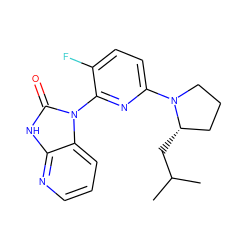 CC(C)C[C@H]1CCCN1c1ccc(F)c(-n2c(=O)[nH]c3ncccc32)n1 ZINC001772596722