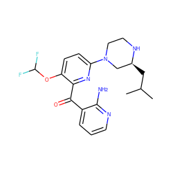 CC(C)C[C@H]1CN(c2ccc(OC(F)F)c(C(=O)c3cccnc3N)n2)CCN1 ZINC000084758748