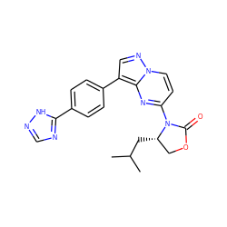 CC(C)C[C@H]1COC(=O)N1c1ccn2ncc(-c3ccc(-c4ncn[nH]4)cc3)c2n1 ZINC000203736837