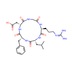 CC(C)C[C@H]1NC(=O)[C@H](CCCN=C(N)N)NC(=O)CNC(=O)[C@@H](CC(=O)O)NC(=O)[C@@H](Cc2ccccc2)NC1=O ZINC000027517791
