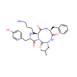 CC(C)C[C@H]1NC(=O)[C@H](Cc2ccccc2)NC(=O)[C@H](CCCCN)N(C(=O)[C@@H](N)Cc2ccc(O)cc2)C1=O ZINC000026258068