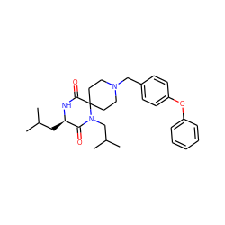 CC(C)C[C@H]1NC(=O)C2(CCN(Cc3ccc(Oc4ccccc4)cc3)CC2)N(CC(C)C)C1=O ZINC000034252193