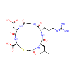 CC(C)C[C@H]1NC(=O)CSC[C@@H](C(=O)O)NC(=O)[C@H](CC(=O)O)NC(=O)CNC(=O)[C@H](CCCN=C(N)N)NC1=O ZINC000026178746