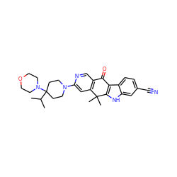 CC(C)C1(N2CCOCC2)CCN(c2cc3c(cn2)C(=O)c2c([nH]c4cc(C#N)ccc24)C3(C)C)CC1 ZINC000114803663