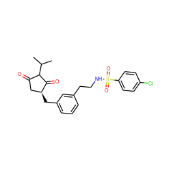 CC(C)C1C(=O)C[C@H](Cc2cccc(CCNS(=O)(=O)c3ccc(Cl)cc3)c2)C1=O ZINC000101443063