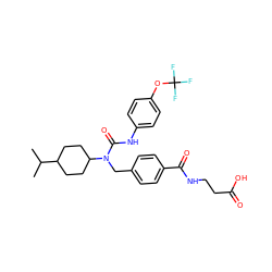 CC(C)C1CCC(N(Cc2ccc(C(=O)NCCC(=O)O)cc2)C(=O)Nc2ccc(OC(F)(F)F)cc2)CC1 ZINC000036351406