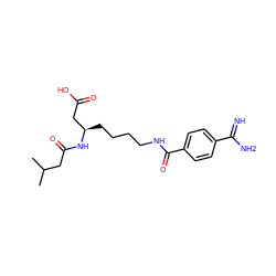 CC(C)CC(=O)N[C@H](CCCCNC(=O)c1ccc(C(=N)N)cc1)CC(=O)O ZINC000027853639