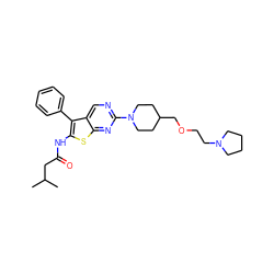 CC(C)CC(=O)Nc1sc2nc(N3CCC(COCCN4CCCC4)CC3)ncc2c1-c1ccccc1 ZINC000146564477