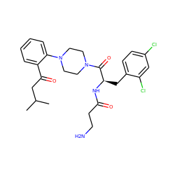 CC(C)CC(=O)c1ccccc1N1CCN(C(=O)[C@@H](Cc2ccc(Cl)cc2Cl)NC(=O)CCN)CC1 ZINC000044387853