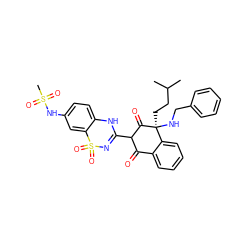 CC(C)CC[C@@]1(NCc2ccccc2)C(=O)C(C2=NS(=O)(=O)c3cc(NS(C)(=O)=O)ccc3N2)C(=O)c2ccccc21 ZINC000042805319