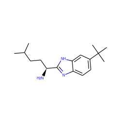 CC(C)CC[C@H](N)c1nc2ccc(C(C)(C)C)cc2[nH]1 ZINC000220173654