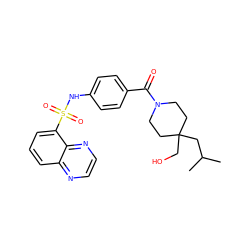 CC(C)CC1(CO)CCN(C(=O)c2ccc(NS(=O)(=O)c3cccc4nccnc34)cc2)CC1 ZINC000217621855