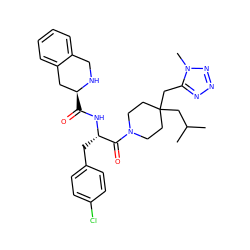 CC(C)CC1(Cc2nnnn2C)CCN(C(=O)[C@H](Cc2ccc(Cl)cc2)NC(=O)[C@H]2Cc3ccccc3CN2)CC1 ZINC000028949825