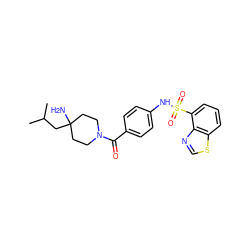 CC(C)CC1(N)CCN(C(=O)c2ccc(NS(=O)(=O)c3cccc4scnc34)cc2)CC1 ZINC000221286846