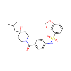 CC(C)CC1(O)CCN(C(=O)c2ccc(NS(=O)(=O)c3cccc4c3OCO4)cc2)CC1 ZINC000217733065