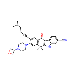 CC(C)CCC#Cc1cc2c(cc1N1CCN(C3COC3)CC1)C(C)(C)c1[nH]c3cc(C#N)ccc3c1C2=O ZINC000114801473