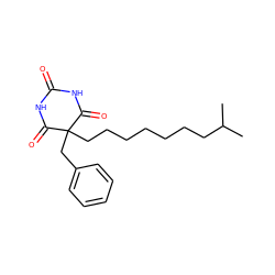 CC(C)CCCCCCCC1(Cc2ccccc2)C(=O)NC(=O)NC1=O ZINC000095559400