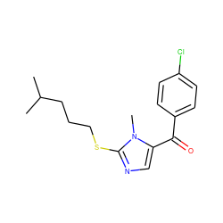 CC(C)CCCSc1ncc(C(=O)c2ccc(Cl)cc2)n1C ZINC000035995637