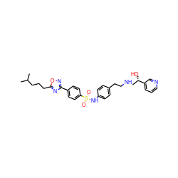 CC(C)CCCc1nc(-c2ccc(S(=O)(=O)Nc3ccc(CCNC[C@H](O)c4cccnc4)cc3)cc2)no1 ZINC000029222177