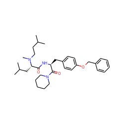 CC(C)CCN(C)[C@@H](CC(C)C)C(=O)N[C@@H](Cc1ccc(OCc2ccccc2)cc1)C(=O)N1CCCCC1 ZINC000029484639