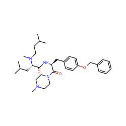 CC(C)CCN(C)[C@@H](CC(C)C)C(=O)N[C@@H](Cc1ccc(OCc2ccccc2)cc1)C(=O)N1CCN(C)CC1 ZINC000029480907