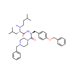 CC(C)CCN(C)[C@@H](CC(C)C)C(=O)N[C@@H](Cc1ccc(OCc2ccccc2)cc1)C(=O)N1CCN(Cc2ccccc2)CC1 ZINC000029480718