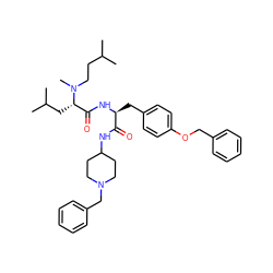 CC(C)CCN(C)[C@@H](CC(C)C)C(=O)N[C@@H](Cc1ccc(OCc2ccccc2)cc1)C(=O)NC1CCN(Cc2ccccc2)CC1 ZINC000029482102