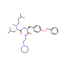 CC(C)CCN(C)[C@@H](CC(C)C)C(=O)N[C@@H](Cc1ccc(OCc2ccccc2)cc1)C(=O)NCCN1CCCCC1 ZINC000029482993