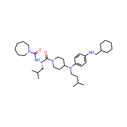 CC(C)CCN(c1ccc(NCC2CCCCC2)cc1)C1CCN(C(=O)[C@H](CC(C)C)NC(=O)N2CCCCCC2)CC1 ZINC000003917345