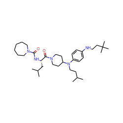 CC(C)CCN(c1ccc(NCCC(C)(C)C)cc1)C1CCN(C(=O)[C@H](CC(C)C)NC(=O)N2CCCCCC2)CC1 ZINC000003917344