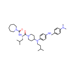 CC(C)CCN(c1ccc(NCc2ccc(N(C)C)cc2)cc1)C1CCN(C(=O)[C@H](CC(C)C)NC(=O)N2CCCCCC2)CC1 ZINC000026492247