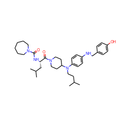 CC(C)CCN(c1ccc(NCc2ccc(O)cc2)cc1)C1CCN(C(=O)[C@H](CC(C)C)NC(=O)N2CCCCCC2)CC1 ZINC000026488341