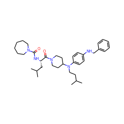 CC(C)CCN(c1ccc(NCc2ccccc2)cc1)C1CCN(C(=O)[C@H](CC(C)C)NC(=O)N2CCCCCC2)CC1 ZINC000026488511