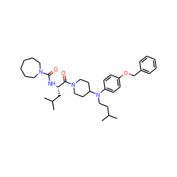 CC(C)CCN(c1ccc(OCc2ccccc2)cc1)C1CCN(C(=O)[C@H](CC(C)C)NC(=O)N2CCCCCC2)CC1 ZINC000026490904