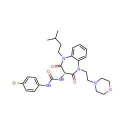 CC(C)CCN1C(=O)[C@@H](NC(=O)Nc2ccc(Br)cc2)C(=O)N(CCN2CCOCC2)c2ccccc21 ZINC000072177218