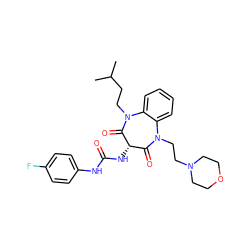 CC(C)CCN1C(=O)[C@@H](NC(=O)Nc2ccc(F)cc2)C(=O)N(CCN2CCOCC2)c2ccccc21 ZINC000072178273