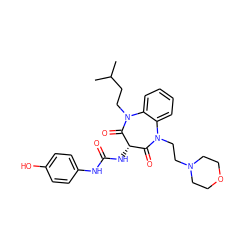 CC(C)CCN1C(=O)[C@@H](NC(=O)Nc2ccc(O)cc2)C(=O)N(CCN2CCOCC2)c2ccccc21 ZINC000072177894