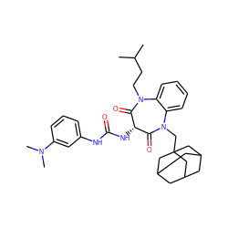 CC(C)CCN1C(=O)[C@@H](NC(=O)Nc2cccc(N(C)C)c2)C(=O)N(CC23CC4CC(CC(C4)C2)C3)c2ccccc21 ZINC000003930045