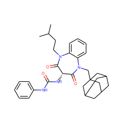 CC(C)CCN1C(=O)[C@@H](NC(=O)Nc2ccccc2)C(=O)N(CC23CC4CC(CC(C4)C2)C3)c2ccccc21 ZINC000003809345