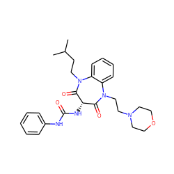 CC(C)CCN1C(=O)[C@@H](NC(=O)Nc2ccccc2)C(=O)N(CCN2CCOCC2)c2ccccc21 ZINC000040721390