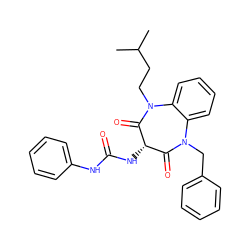 CC(C)CCN1C(=O)[C@@H](NC(=O)Nc2ccccc2)C(=O)N(Cc2ccccc2)c2ccccc21 ZINC000026750472