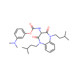 CC(C)CCN1C(=O)C(NC(=O)Oc2cccc(N(C)C)c2)C(=O)N(CCC(C)C)c2ccccc21 ZINC000026745721